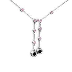 Taşlı Belly Kolye - Siyah zirkon ve pembe kuvars 925 ayar gümüş kolye (40 cm beyaz altın rolo zincir) #mlaf4