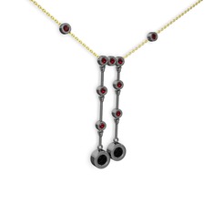 Taşlı Belly Kolye - Siyah zirkon ve garnet 925 ayar siyah rodyum kaplama gümüş kolye (40 cm altın rolo zincir) #mldfl0
