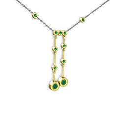 Taşlı Belly Kolye - Kök zümrüt ve yeşil kuvars 14 ayar altın kolye (40 cm gümüş rolo zincir) #mlpeyu
