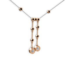 Swarovski ve siyah zirkon 925 ayar rose altın kaplama gümüş kolye (40 cm beyaz altın rolo zincir)