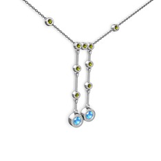 Akuamarin ve peridot 8 ayar beyaz altın kolye (40 cm gümüş rolo zincir)
