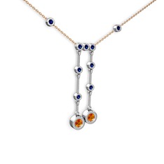 Sitrin ve lab safir 925 ayar gümüş kolye (40 cm rose altın rolo zincir)