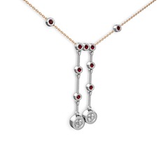 Taşlı Belly Kolye - Pırlanta ve garnet 925 ayar gümüş kolye (0.48 karat, 40 cm rose altın rolo zincir) #nkofw9