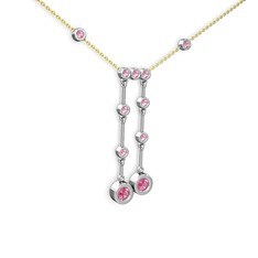 Taşlı Belly Kolye - Pembe kuvars 18 ayar beyaz altın kolye (40 cm gümüş rolo zincir) #nsw54f
