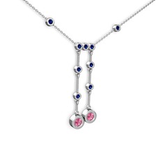 Taşlı Belly Kolye - Pembe kuvars ve lab safir 925 ayar gümüş kolye (40 cm gümüş rolo zincir) #odp9kt