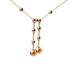 Sitrin ve garnet 14 ayar rose altın kolye (40 cm gümüş rolo zincir)