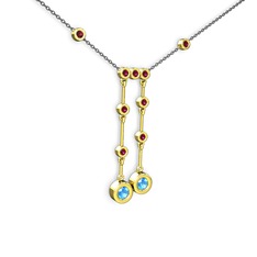 Taşlı Belly Kolye - Akuamarin ve rodolit garnet 8 ayar altın kolye (40 cm gümüş rolo zincir) #olsumt