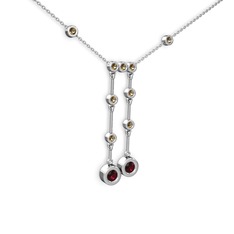 Rodolit garnet ve dumanlı kuvars 14 ayar beyaz altın kolye (40 cm beyaz altın rolo zincir)