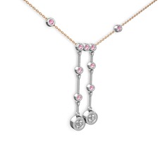 Beyaz zirkon ve pembe kuvars 925 ayar gümüş kolye (40 cm gümüş rolo zincir)