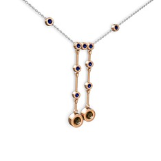 Dumanlı kuvars ve lab safir 18 ayar rose altın kolye (40 cm beyaz altın rolo zincir)