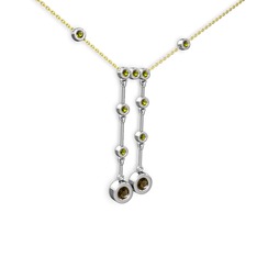 Dumanlı kuvars ve peridot 8 ayar beyaz altın kolye (40 cm altın rolo zincir)