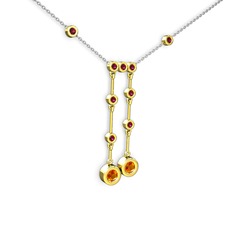 Taşlı Belly Kolye - Sitrin ve rodolit garnet 8 ayar altın kolye (40 cm beyaz altın rolo zincir) #p3n1i9