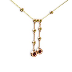 Taşlı Belly Kolye - Rodolit garnet ve peridot 14 ayar rose altın kolye (40 cm altın rolo zincir) #peg8l4