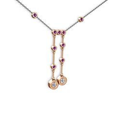Taşlı Belly Kolye - Pırlanta ve ametist 8 ayar rose altın kolye (0.48 karat, 40 cm gümüş rolo zincir) #pgacd3
