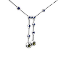 Peridot ve lab safir 925 ayar gümüş kolye (40 cm gümüş rolo zincir)