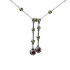 Garnet ve peridot 925 ayar siyah rodyum kaplama gümüş kolye (40 cm gümüş rolo zincir)