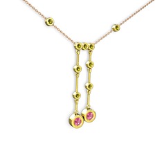 Taşlı Belly Kolye - Pembe kuvars ve peridot 925 ayar altın kaplama gümüş kolye (40 cm rose altın rolo zincir) #pskmgi