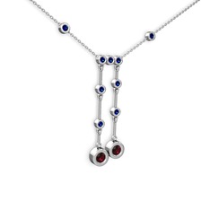 Taşlı Belly Kolye - Rodolit garnet ve lab safir 14 ayar beyaz altın kolye (40 cm beyaz altın rolo zincir) #q5ekkp