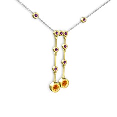 Taşlı Belly Kolye - Sitrin ve ametist 14 ayar altın kolye (40 cm beyaz altın rolo zincir) #qbzqiq