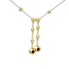 Taşlı Belly Kolye - Garnet ve pembe kuvars 8 ayar altın kolye (40 cm beyaz altın rolo zincir) #qcytu0