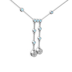 Taşlı Belly Kolye - Swarovski ve akuamarin 8 ayar beyaz altın kolye (40 cm beyaz altın rolo zincir) #qd6mde
