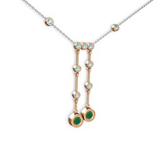 Taşlı Belly Kolye - Kök zümrüt ve akuamarin 8 ayar rose altın kolye (40 cm beyaz altın rolo zincir) #qk42at