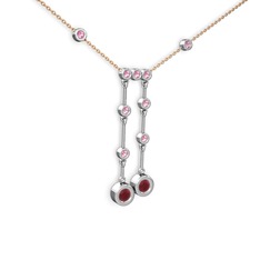 Taşlı Belly Kolye - Kök yakut ve pembe kuvars 14 ayar beyaz altın kolye (40 cm rose altın rolo zincir) #qp72y7