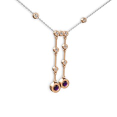 Taşlı Belly Kolye - Ametist ve pırlanta 18 ayar rose altın kolye (0.324 karat, 40 cm beyaz altın rolo zincir) #qqsrhd