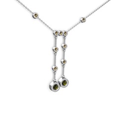 Taşlı Belly Kolye - Peridot ve dumanlı kuvars 14 ayar beyaz altın kolye (40 cm gümüş rolo zincir) #qsecuu