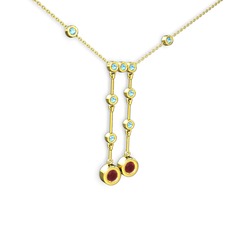 Taşlı Belly Kolye - Kök yakut ve akuamarin 8 ayar altın kolye (40 cm altın rolo zincir) #qvozsg