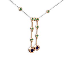 Taşlı Belly Kolye - Lab safir ve yeşil kuvars 8 ayar rose altın kolye (40 cm beyaz altın rolo zincir) #qxp4nh
