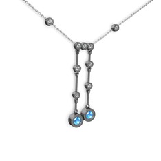 Taşlı Belly Kolye - Akuamarin ve pırlanta 925 ayar siyah rodyum kaplama gümüş kolye (0.324 karat, 40 cm beyaz altın rolo zincir) #r4knct