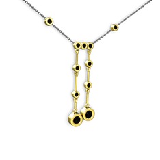 Taşlı Belly Kolye - Siyah zirkon 18 ayar altın kolye (40 cm gümüş rolo zincir) #r724f0