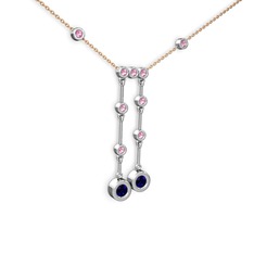 Taşlı Belly Kolye - Lab safir ve pembe kuvars 18 ayar beyaz altın kolye (40 cm rose altın rolo zincir) #roiall