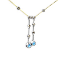Taşlı Belly Kolye - Akuamarin ve dumanlı kuvars 925 ayar gümüş kolye (40 cm gümüş rolo zincir) #rs279m