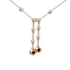 Garnet ve akuamarin 8 ayar rose altın kolye (40 cm beyaz altın rolo zincir)