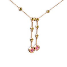 Taşlı Belly Kolye - Pembe kuvars ve peridot 14 ayar rose altın kolye (40 cm rose altın rolo zincir) #sbtuwf
