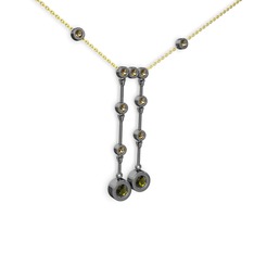 Taşlı Belly Kolye - Peridot ve dumanlı kuvars 925 ayar siyah rodyum kaplama gümüş kolye (40 cm gümüş rolo zincir) #sbuz2m