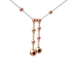 Rodolit garnet ve kök yakut 18 ayar rose altın kolye (40 cm beyaz altın rolo zincir)