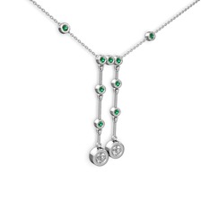 Beyaz zirkon ve yeşil kuvars 18 ayar beyaz altın kolye (40 cm beyaz altın rolo zincir)