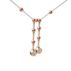 Taşlı Belly Kolye - Beyaz zirkon ve kök yakut 8 ayar rose altın kolye (40 cm beyaz altın rolo zincir) #soscgq