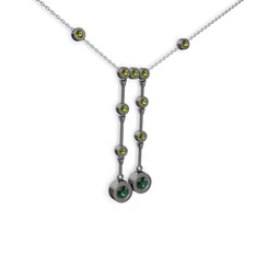 Taşlı Belly Kolye - Yeşil kuvars ve peridot 925 ayar siyah rodyum kaplama gümüş kolye (40 cm gümüş rolo zincir) #sy5zpt