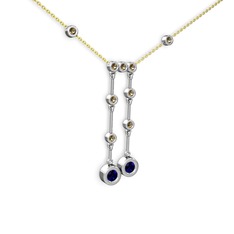 Taşlı Belly Kolye - Lab safir ve dumanlı kuvars 925 ayar gümüş kolye (40 cm altın rolo zincir) #t2lo9m