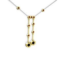 Siyah zirkon ve garnet 14 ayar altın kolye (40 cm gümüş rolo zincir)