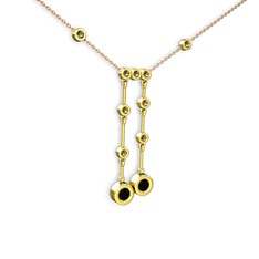 Taşlı Belly Kolye - Siyah zirkon ve dumanlı kuvars 8 ayar altın kolye (40 cm rose altın rolo zincir) #t6pawh