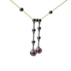 Taşlı Belly Kolye - Kök yakut ve siyah zirkon 925 ayar siyah rodyum kaplama gümüş kolye (40 cm altın rolo zincir) #t84963