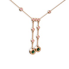 Yeşil kuvars ve pembe kuvars 925 ayar rose altın kaplama gümüş kolye (40 cm rose altın rolo zincir)