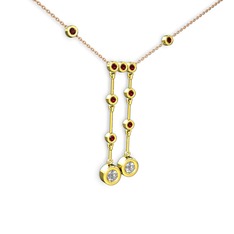 Taşlı Belly Kolye - Beyaz zirkon ve garnet 18 ayar altın kolye (40 cm rose altın rolo zincir) #tgvmfe