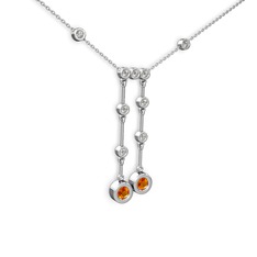 Taşlı Belly Kolye - Sitrin ve pırlanta 14 ayar beyaz altın kolye (0.324 karat, 40 cm beyaz altın rolo zincir) #tzg5tw
