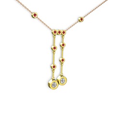 Pırlanta ve kök yakut 18 ayar altın kolye (0.48 karat, 40 cm rose altın rolo zincir)